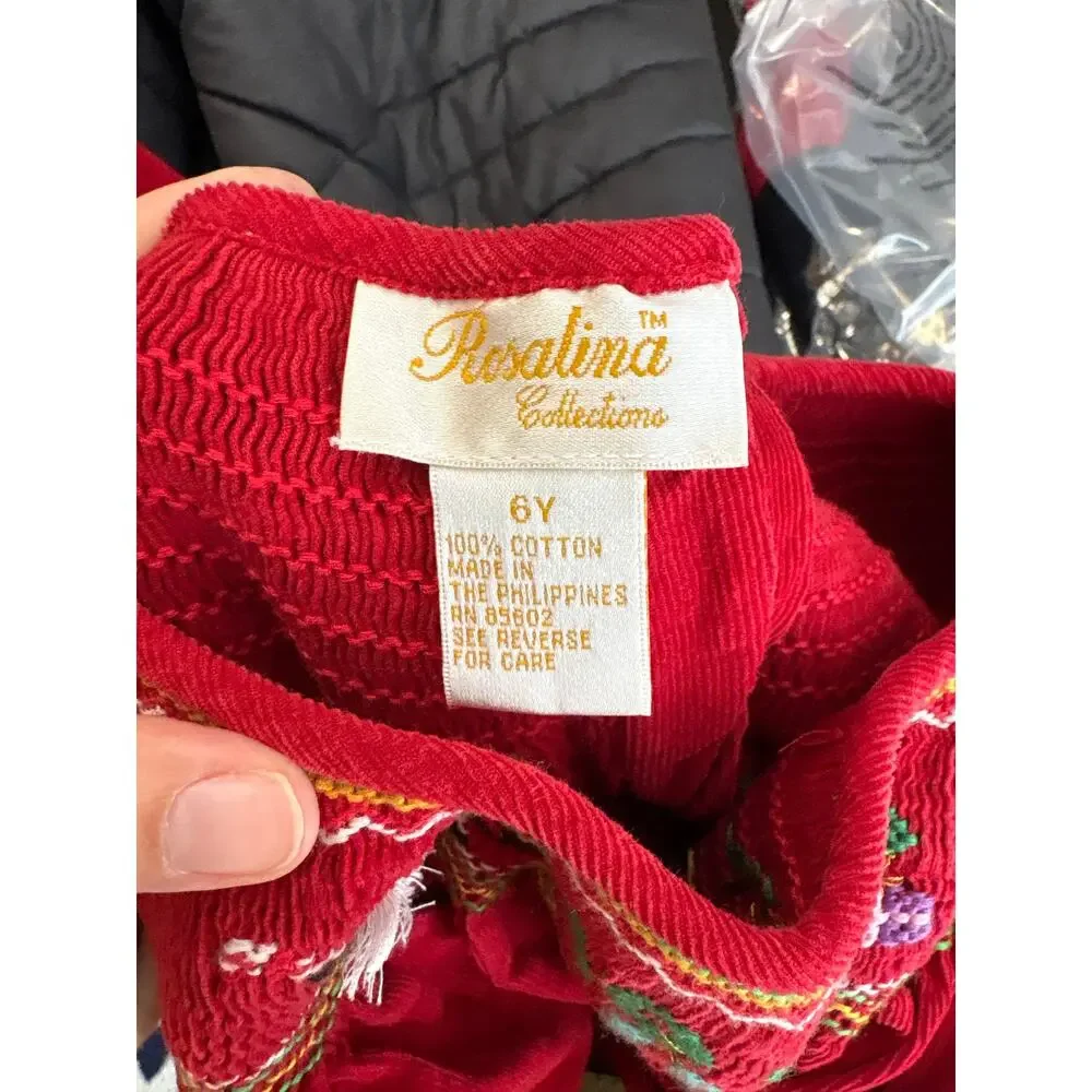 Rosalina Collections Red Santa Smocked Christmas Tree Dress Size 6Y‎
